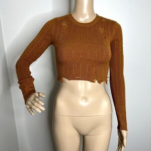 Burnt Orange Distressed Cutoff Sweater